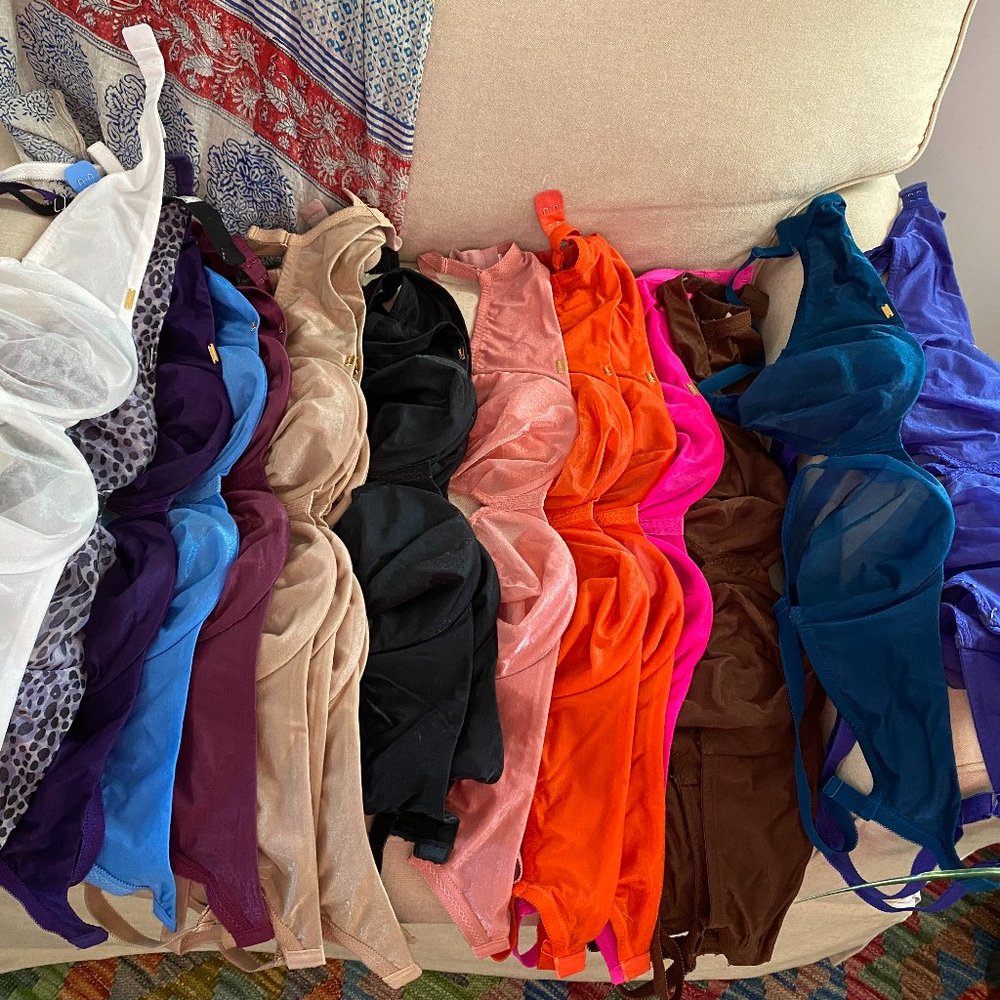 6 bras: hot pink, orange, light pink, black, royal